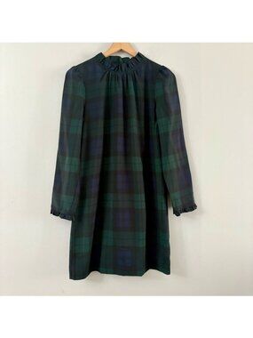 J.Crew Tartan Plaid Ruffle Neck Shift Dress NWT